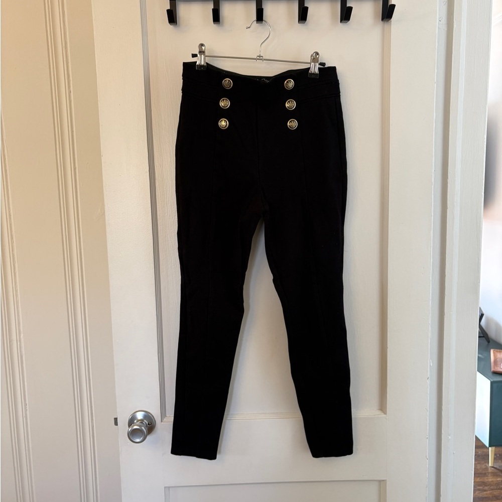 Zara Black High-Waisted Pants with Gold Buttons